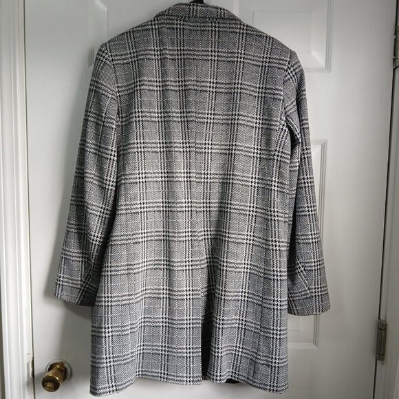 Zara Man Black and White Plaid Mid Length Trench Coat Size Medium - Picture 7 of 11